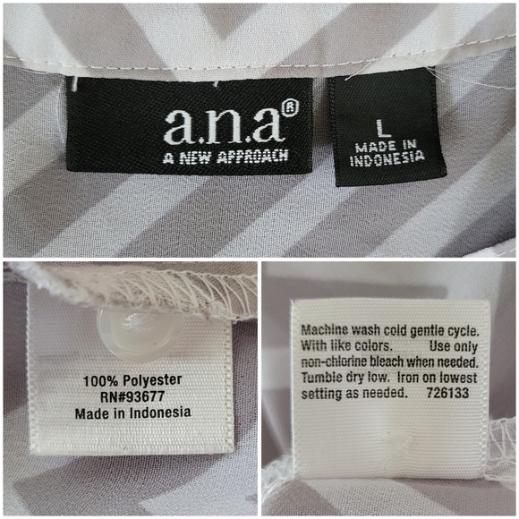 a.n.a Women's Gray & White Chevron Print Sheer Lightweight Popover Blouse Size L - Picture 7 of 10